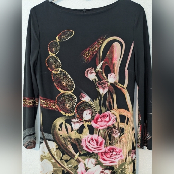 Joseph Ribkoff Black Multi-Color Floral Jersey Knit Long Sleeve Slim Mini Dress - Picture 5 of 9